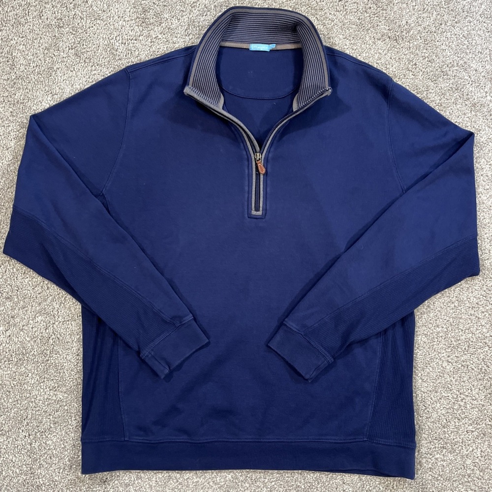 J. McLaughlin Men's XL Navy Quarter Zip Pullover 100% Pima Cotton‎ Sweater